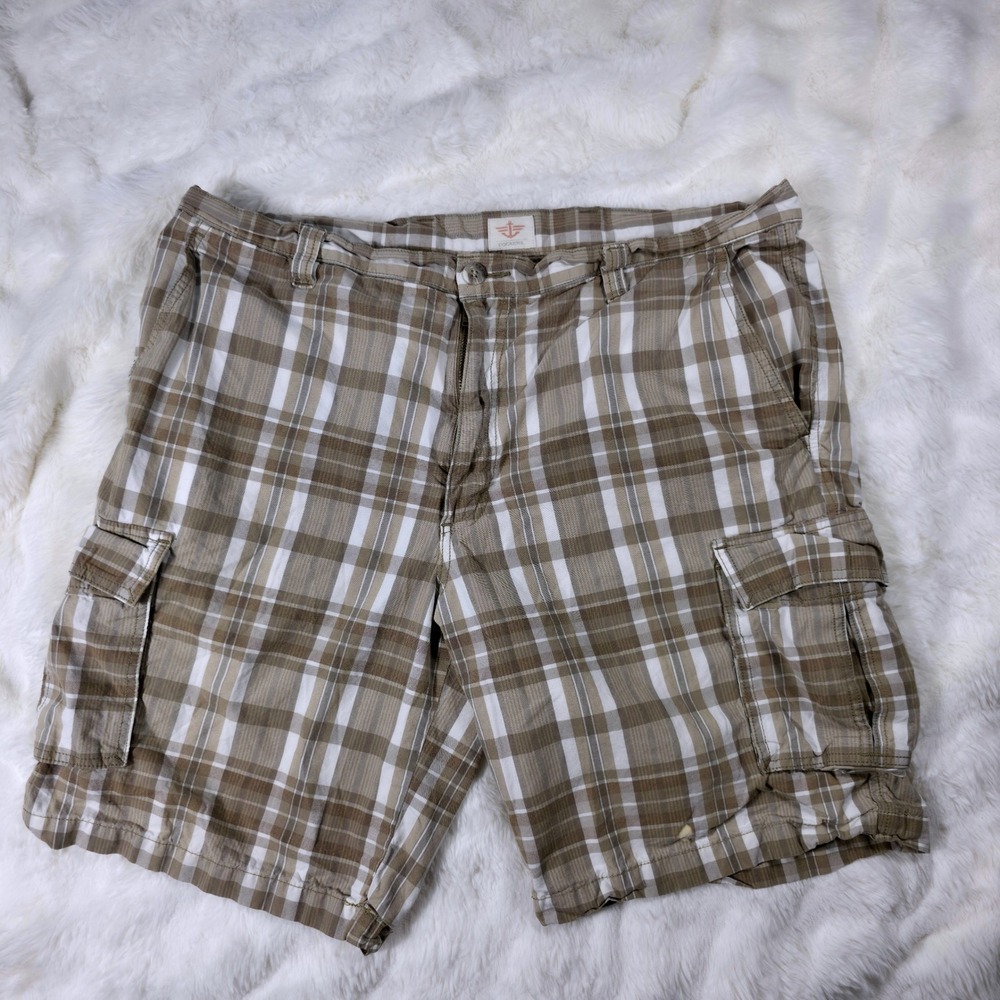 Dockers Cargo Shorts Mens 38 Brown Plaid Fair Cotton Utility Hiking Pockets